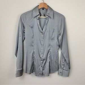 Elegant Gray Women's Button-Up Shirt